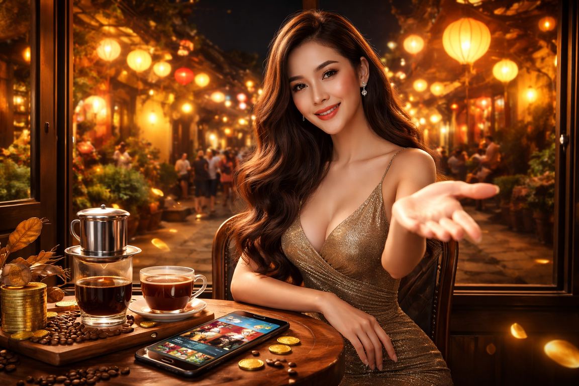Người dùng tại Hội An thư giãn với cà phê và truy cập nền tảng casino r25