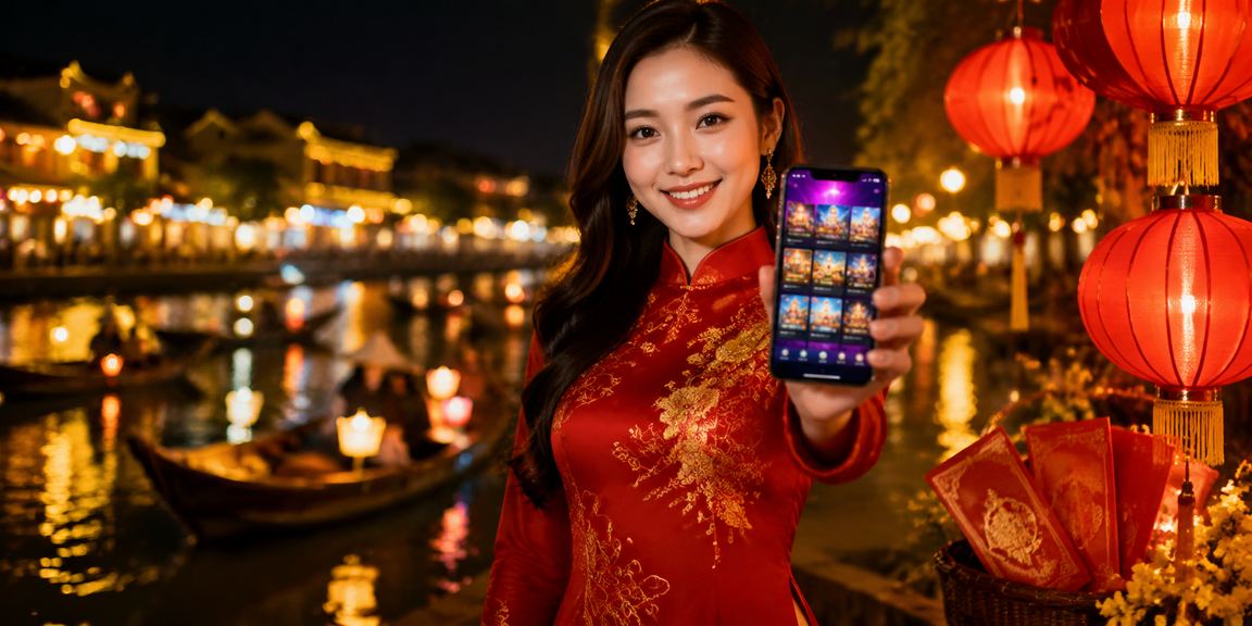 Phụ nữ mặc áo dài truyền thống tại Hội An trong bối cảnh lễ hội thể thao và giải trí